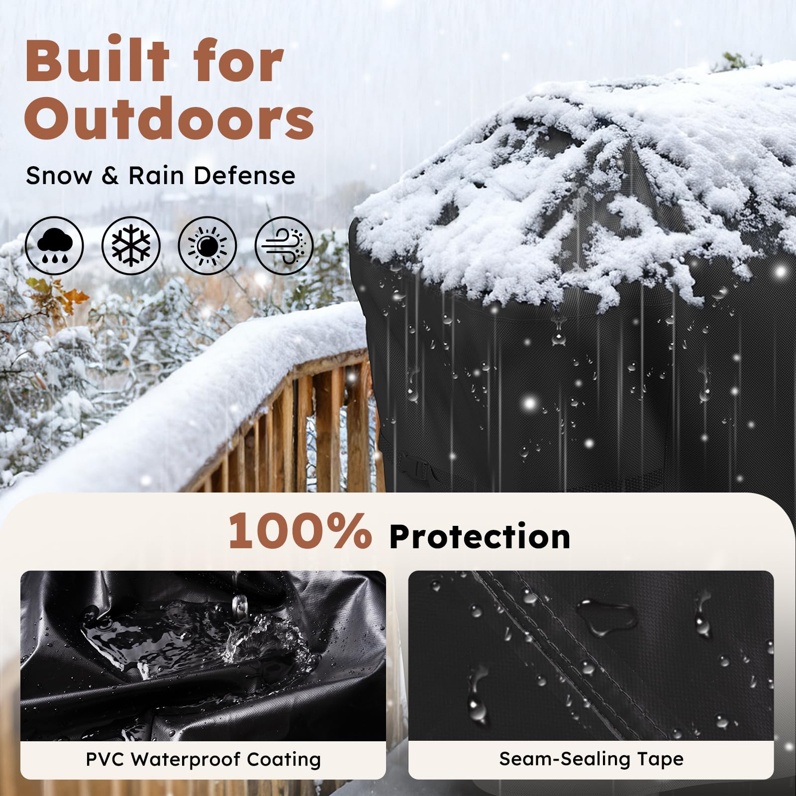 MR. COVER weatherproof grill cover guards Weber Spirit against sun, rain, and dust.
