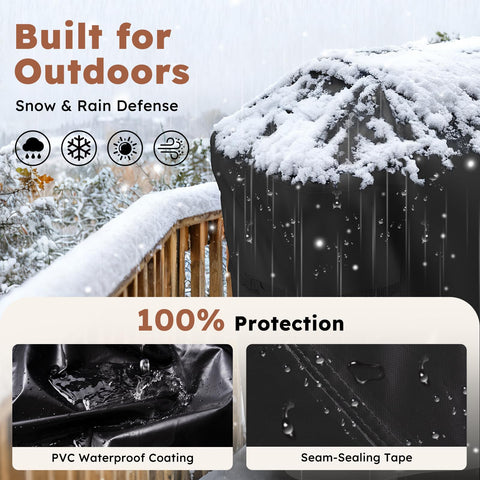 MR. COVER weatherproof grill cover guards Weber Spirit against sun, rain, and dust.