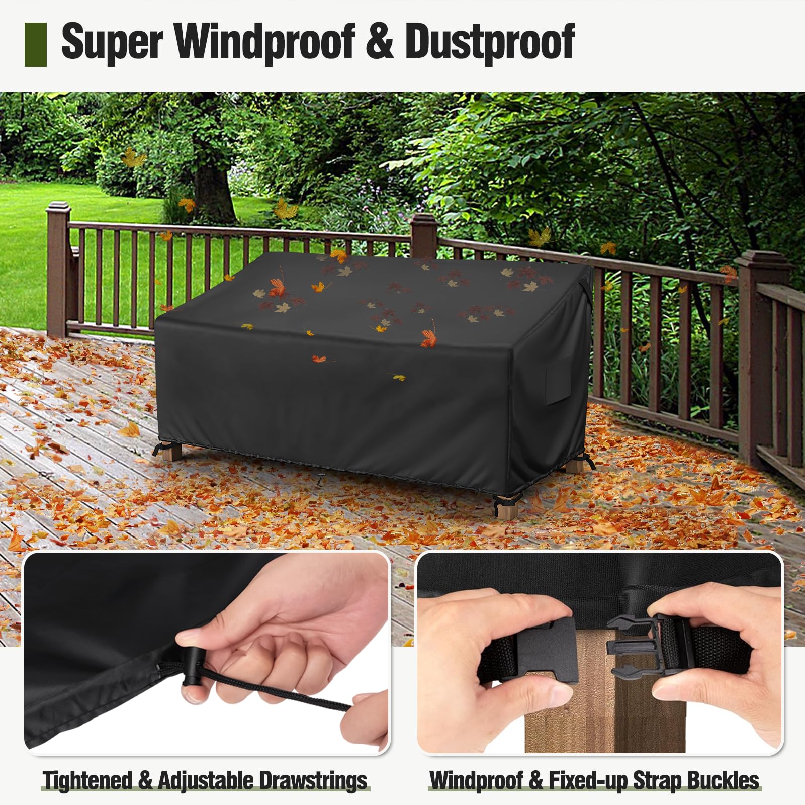 MR COVER windproof buckles and drawstrings keep the cover secure.