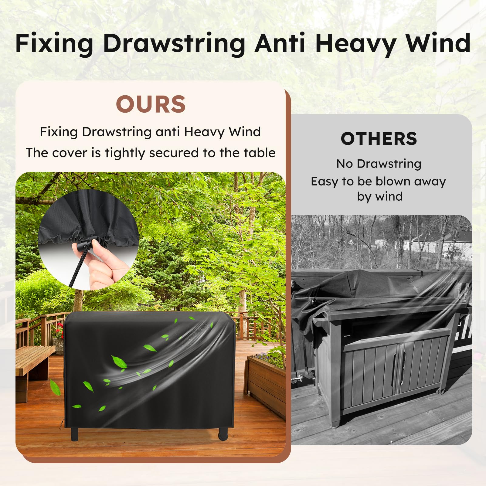 MR. COVER windproof drawstring keeps the cover securely in place.