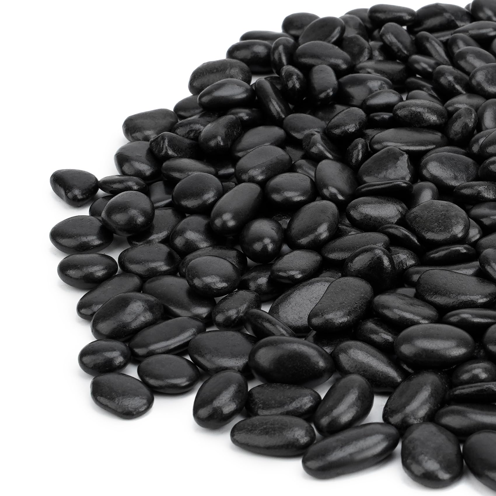 Mr. Fireglass Black Polished Pebbles 3/8-inch aquarium rocks illuminate underwater displays.