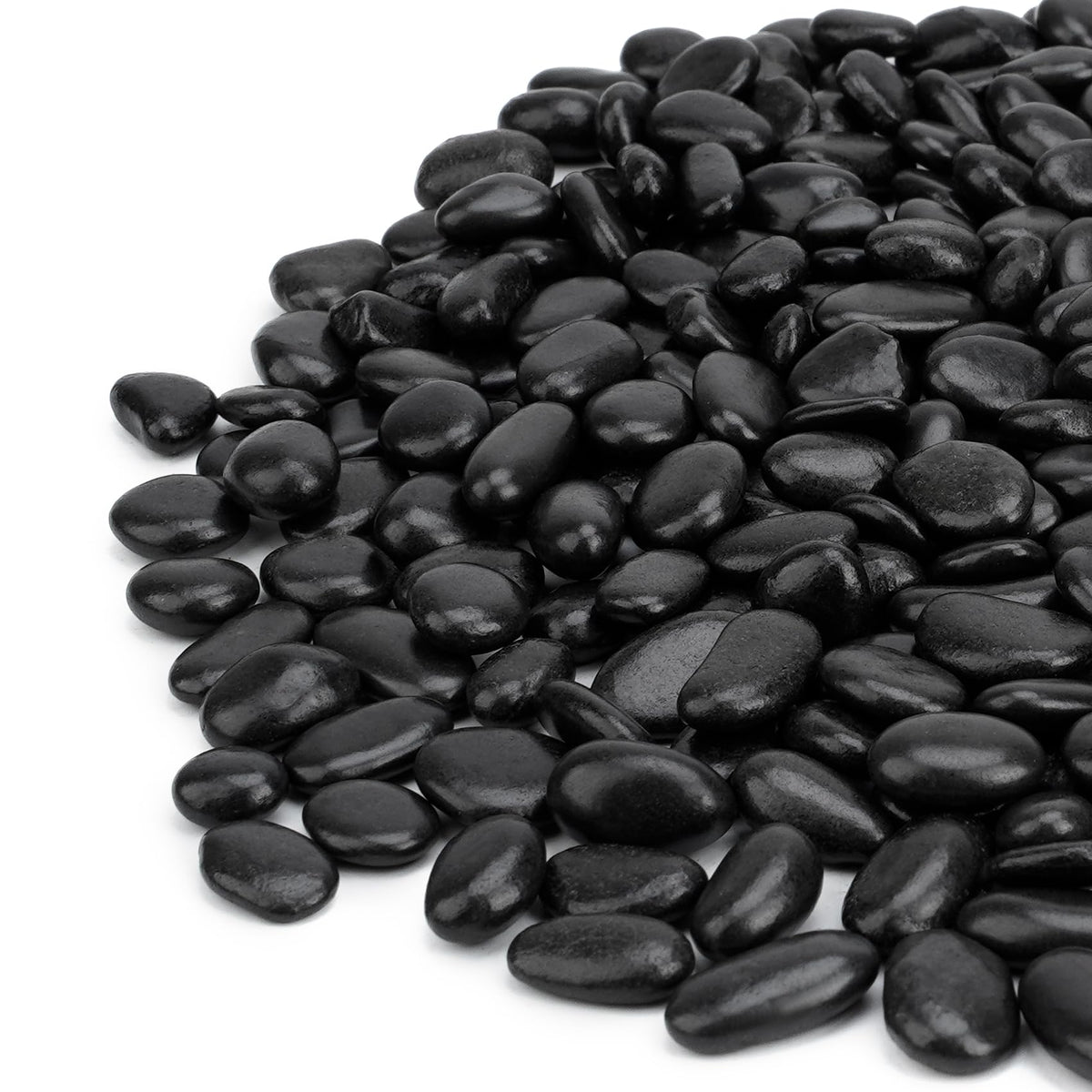 Mr. Fireglass Black Polished Pebbles 3/8-inch aquarium rocks illuminate underwater displays.
