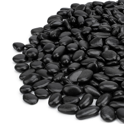 Mr. Fireglass Black Polished Pebbles 3/8-inch aquarium rocks illuminate underwater displays.