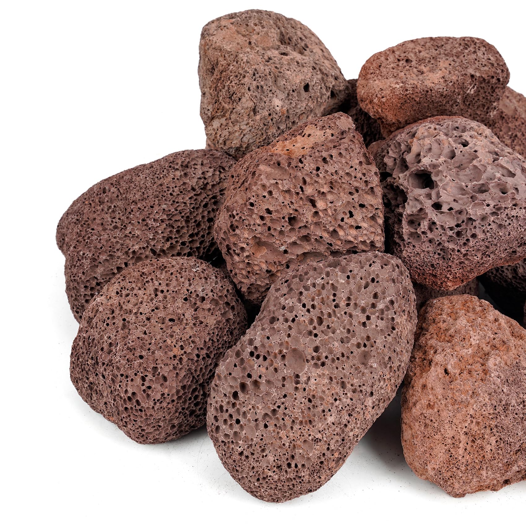 Mr. Fireglass lava rock granules in red for fire pits enhance flame dispersion.