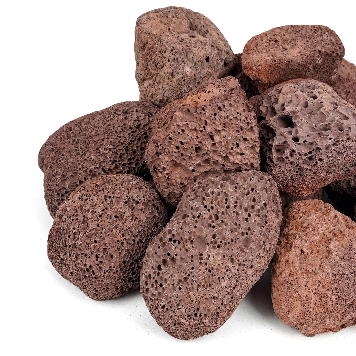 Mr. Fireglass lava rock granules in red for fire pits enhance flame dispersion.