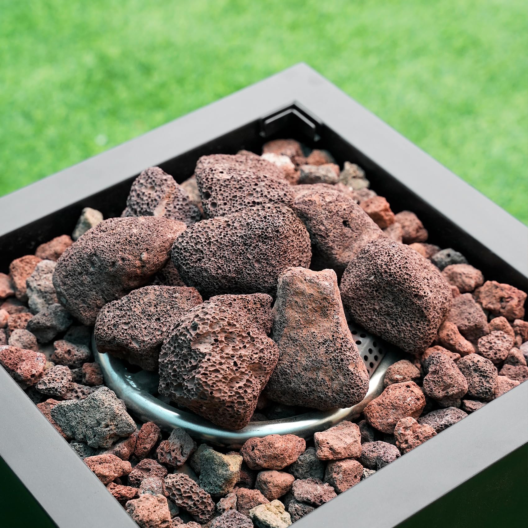 Mr. Fireglass lava rock granules for indoor-outdoor fireplaces and garden décor.