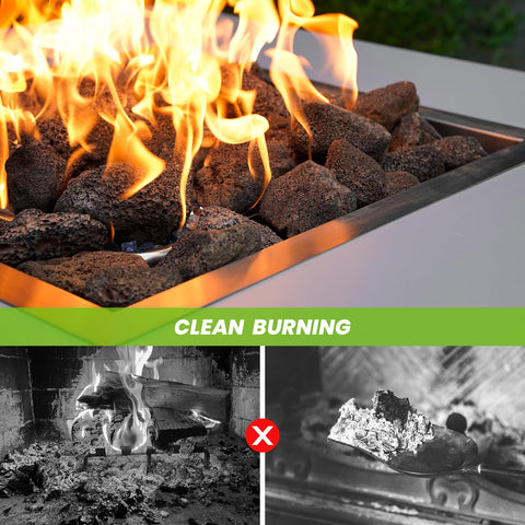 Mr. Fireglass lava rock enhances outdoor patio with natural black hue.