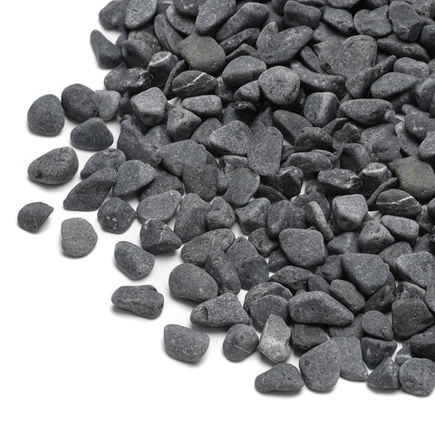 Mr. Fireglass one-fifth-inch gray bean pebbles in a 2-lb bag for garden decor.
