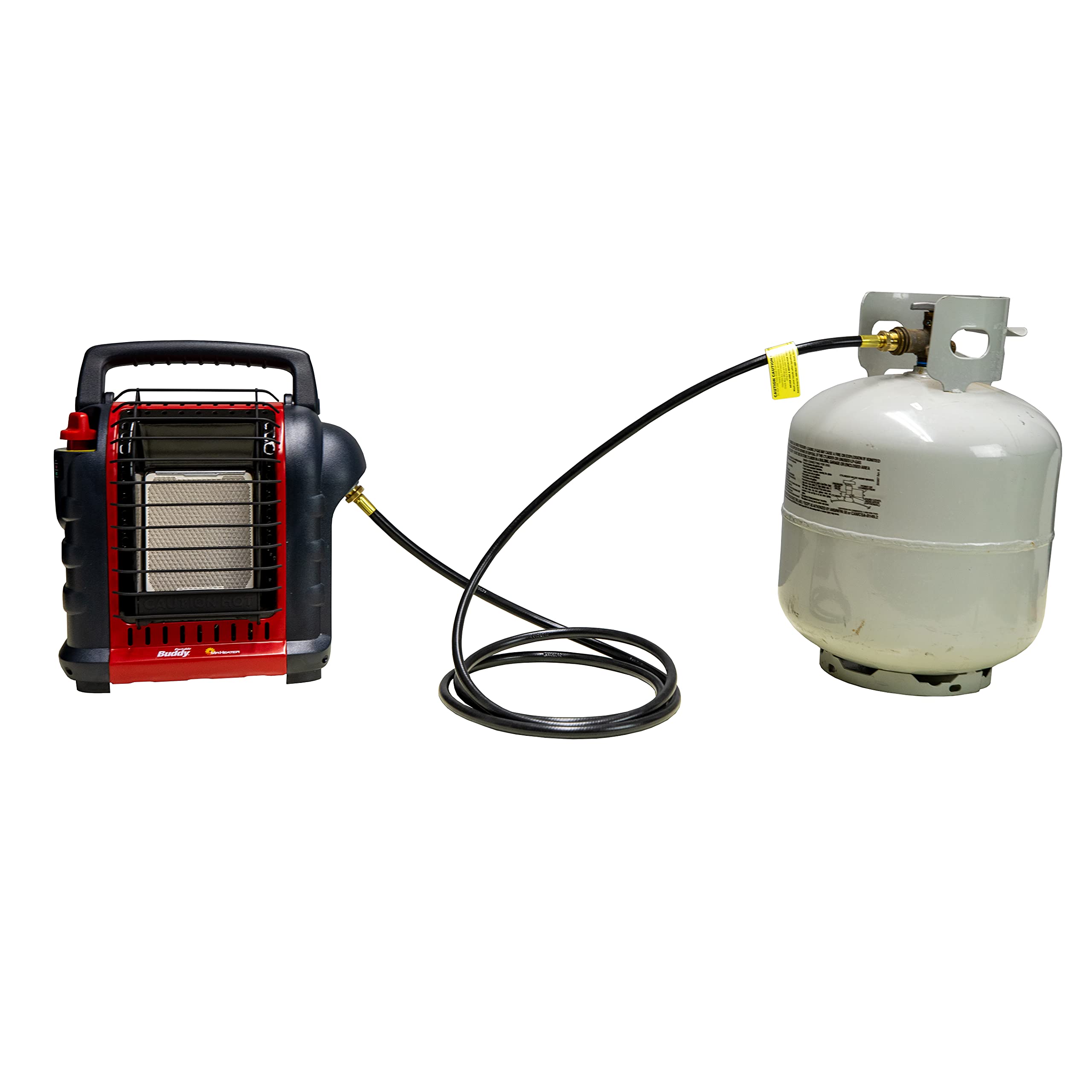 Mr. Heater Buddy compact hose assembly stores easily when not in use