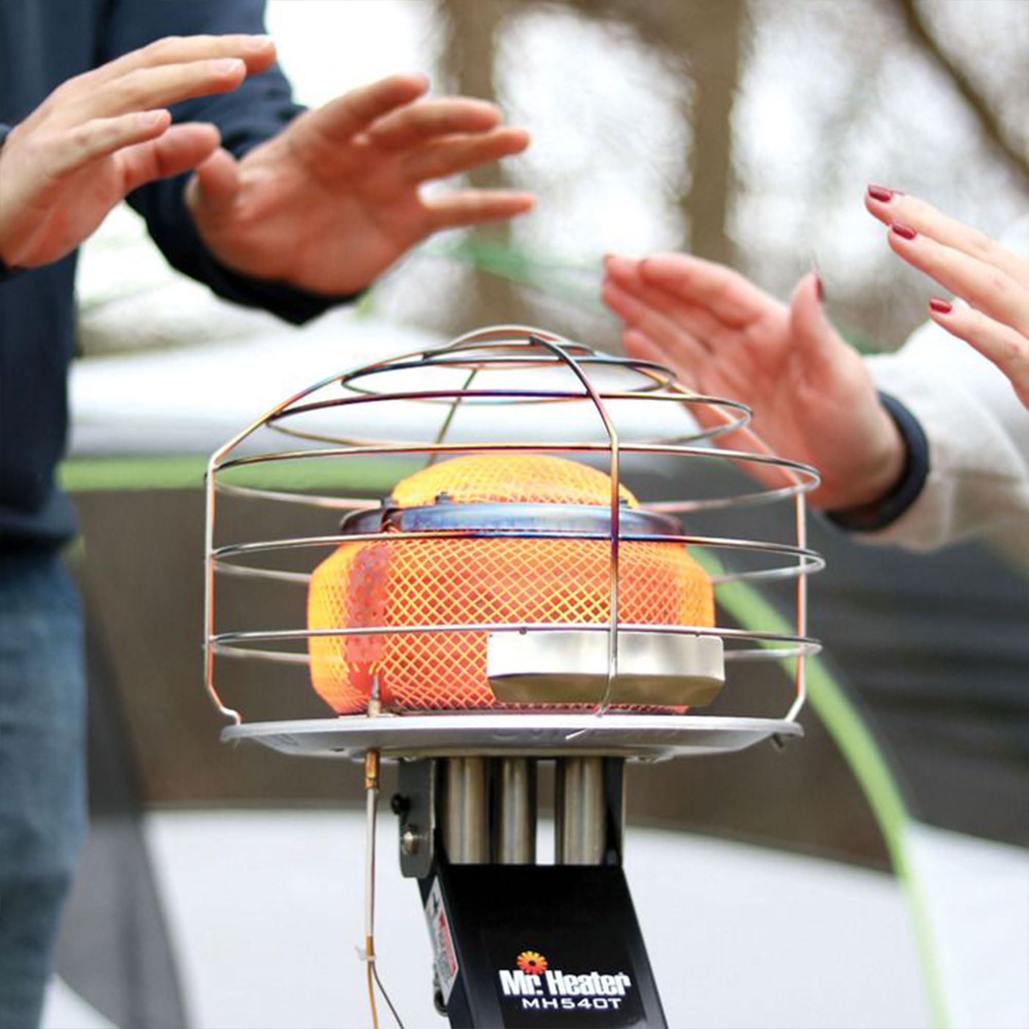 Mr. Heater push-button thermo-electric valve for easy ignition and control.