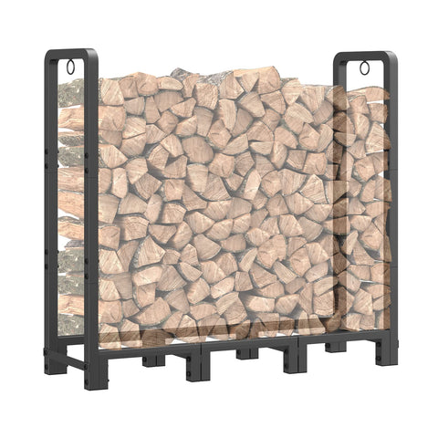Mr IRONSTONE 4ft firewood rack assembled on patio for easy access to logs