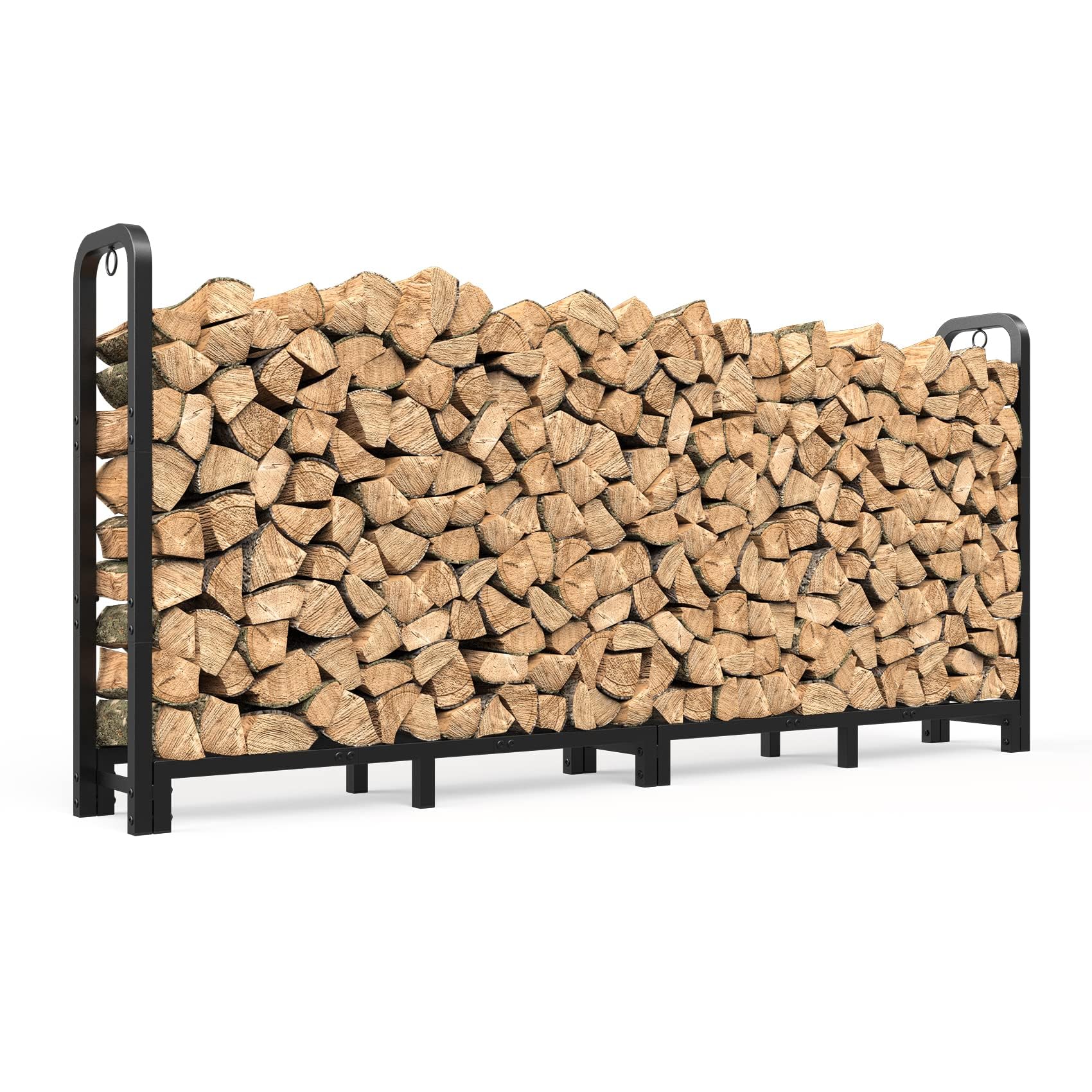 Mr IRONSTONE 8ft firewood rack showing adjustable length for versatile storage