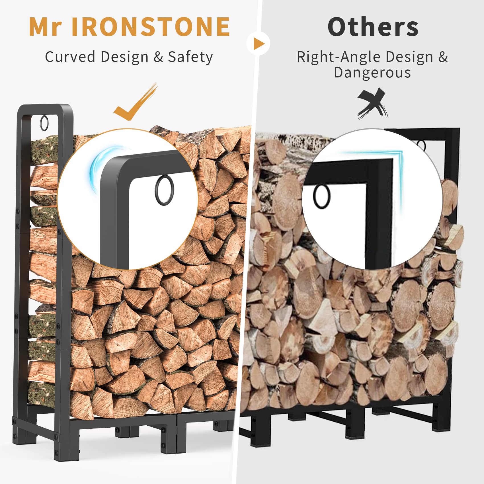 Mr IRONSTONE adjustable height firewood rack supports versatile placement