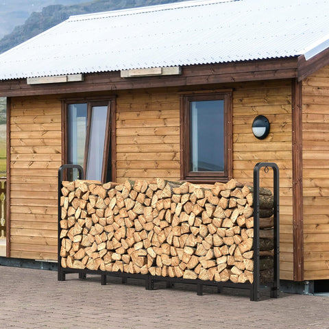 Mr IRONSTONE firewood rack demonstrating 4500 lb capacity with thick logs