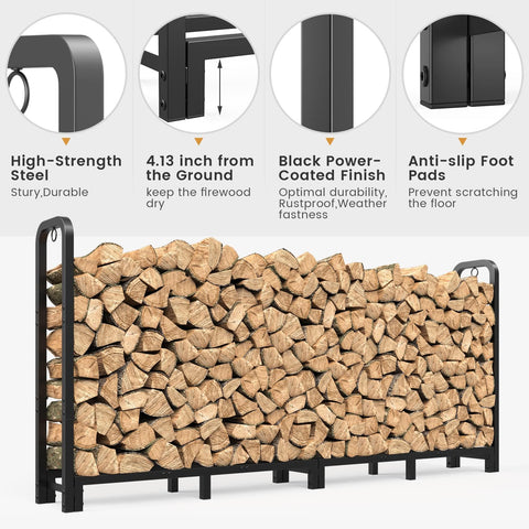 Mr IRONSTONE firewood rack raised 4.13-inch ground clearance improves airflow