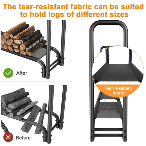 Mr IRONSTONE heavy-duty steel rack keeps logs stable through seasons.