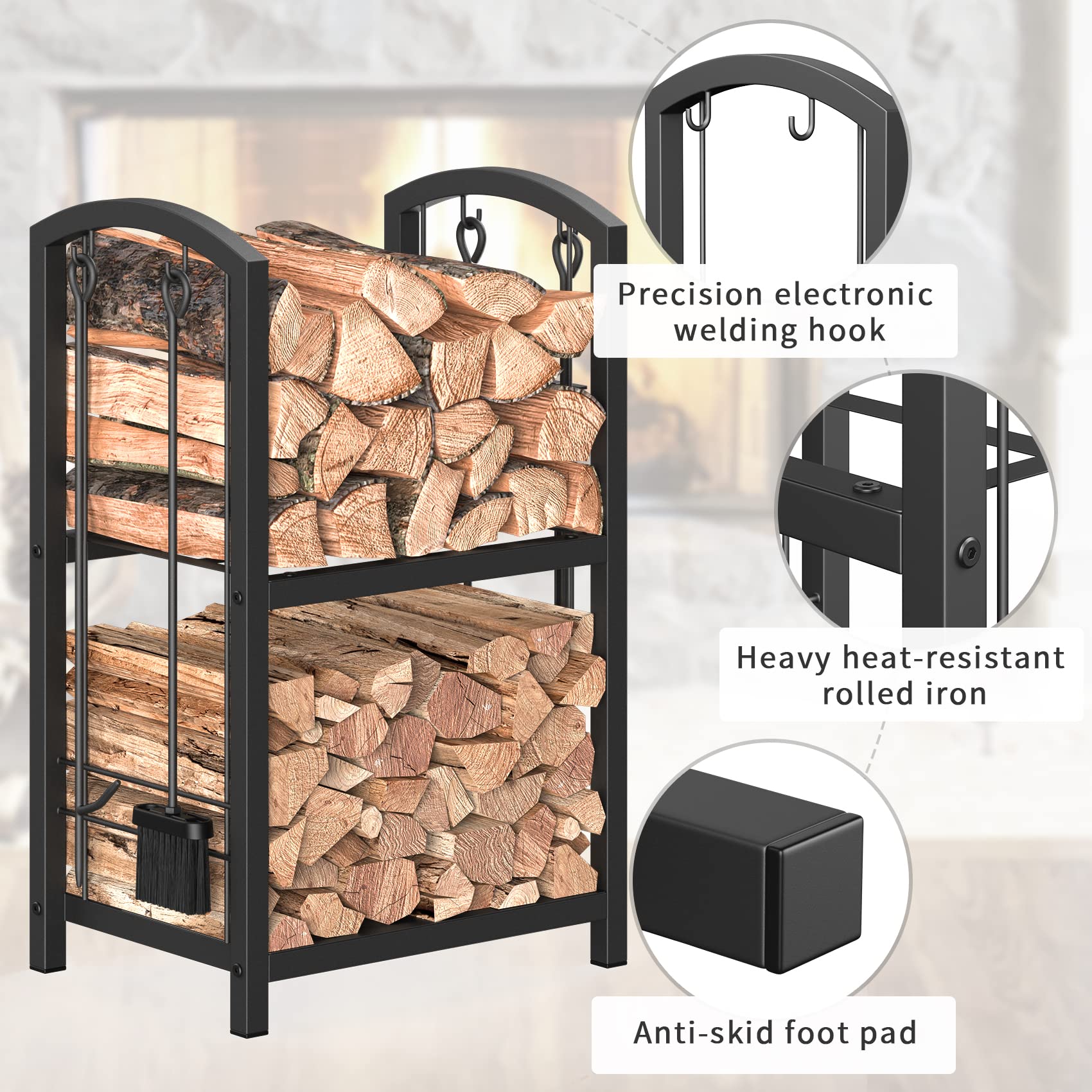 Mr IRONSTONE indoor fireplace scene with ready-to-use rack.