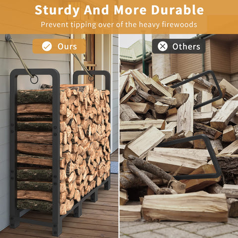 Mr IRONSTONE outdoor firewood rack on deck withstands weather