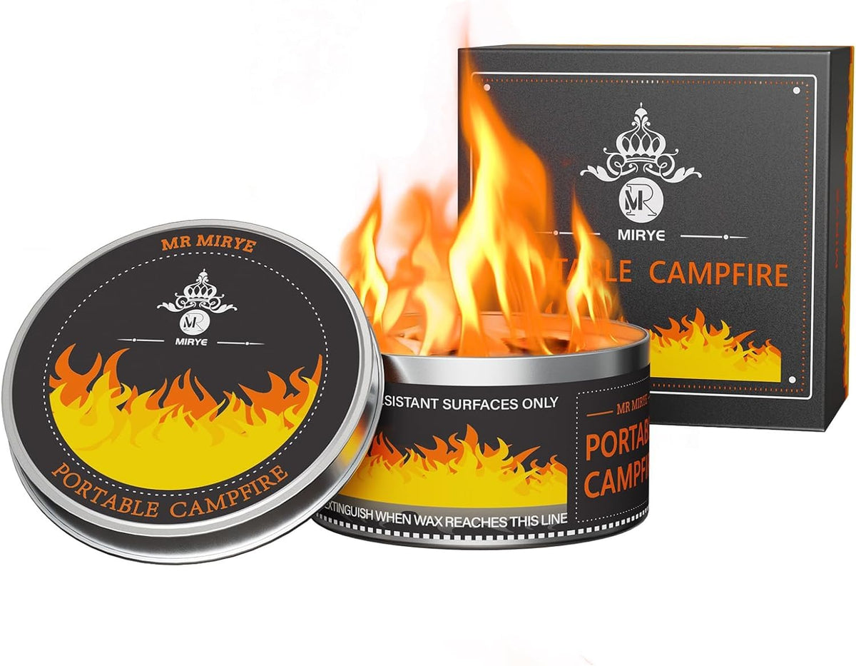 MR MIRYE portable fire pit with lid on provides safe, cozy tabletop flame for camping.