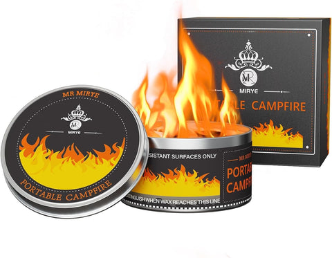 MR MIRYE portable fire pit with lid on provides safe, cozy tabletop flame for camping.