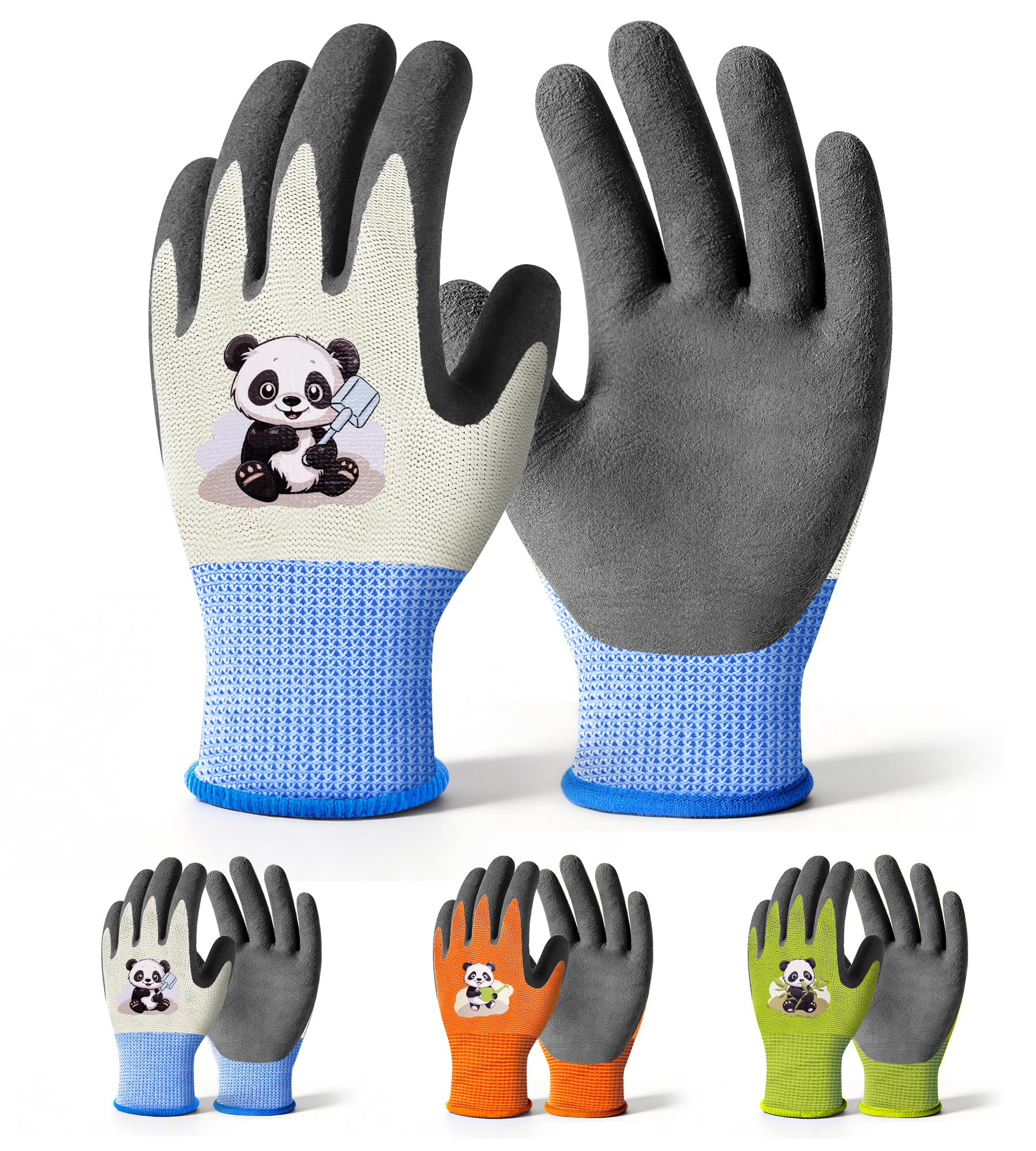 Mr.Panda kids gardening gloves pack front view with panda pattern for lively garden play