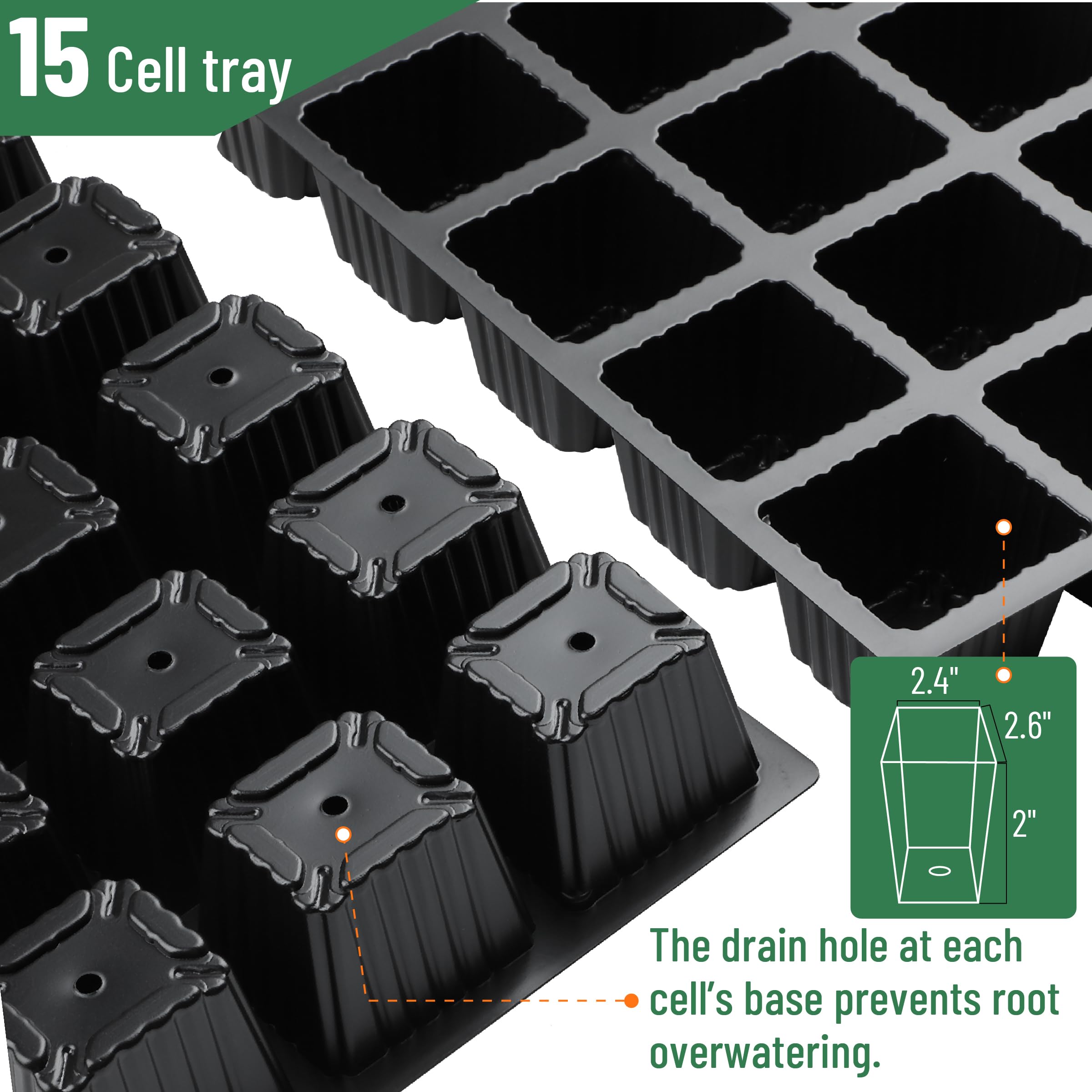 Mr. Pen 15-cell tray showing bottom drain holes to prevent overwatering.