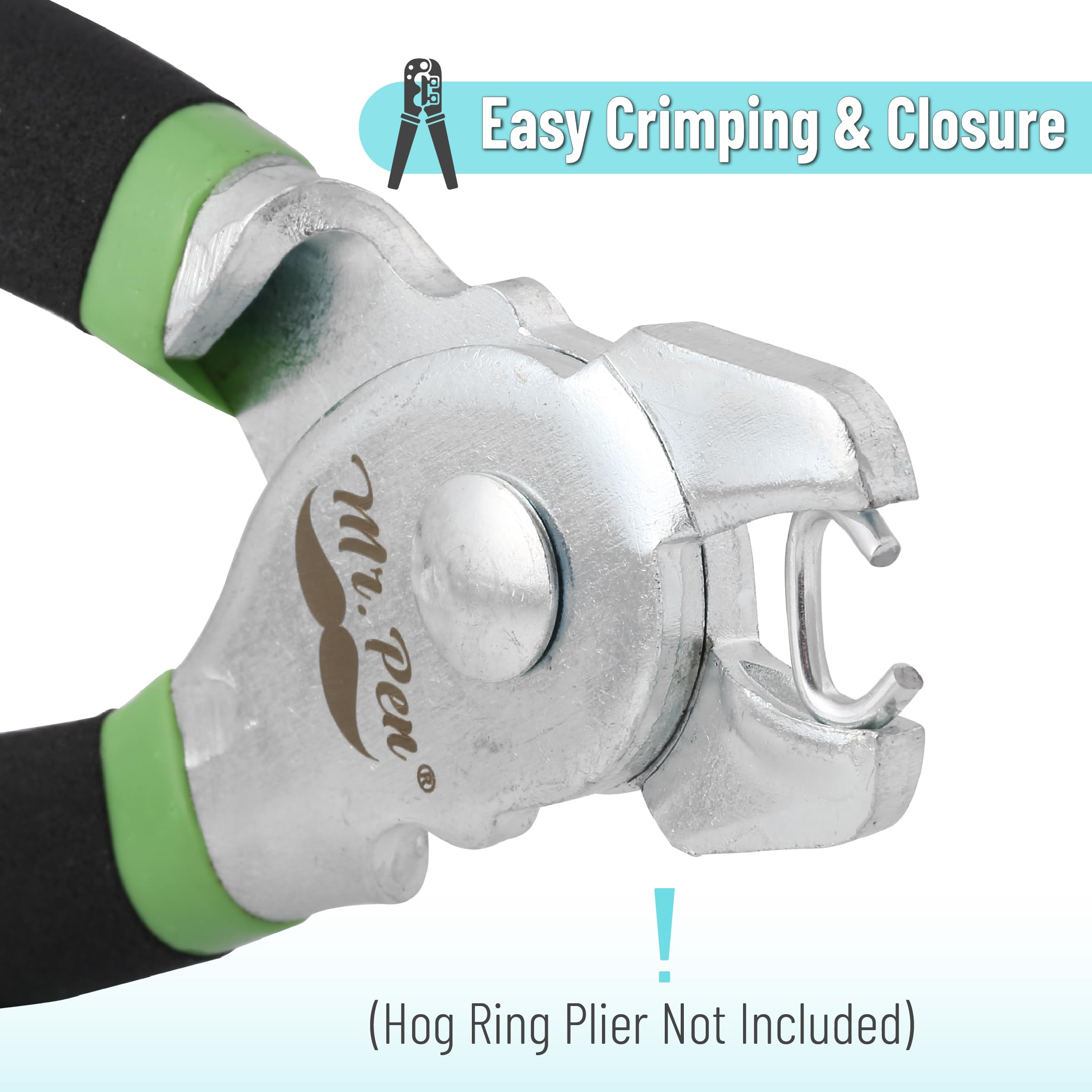 Hog rings being clamped with pliers for quick, secure installation by Mr. Pen.
