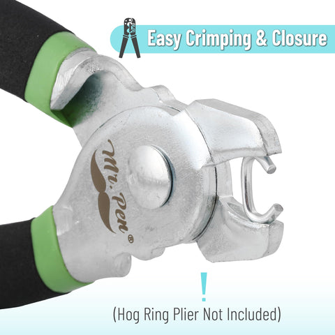 Hog rings being clamped with pliers for quick, secure installation by Mr. Pen.