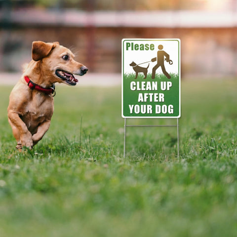Mr. Pen No Dog Poop Sign double sided visibility from both directions