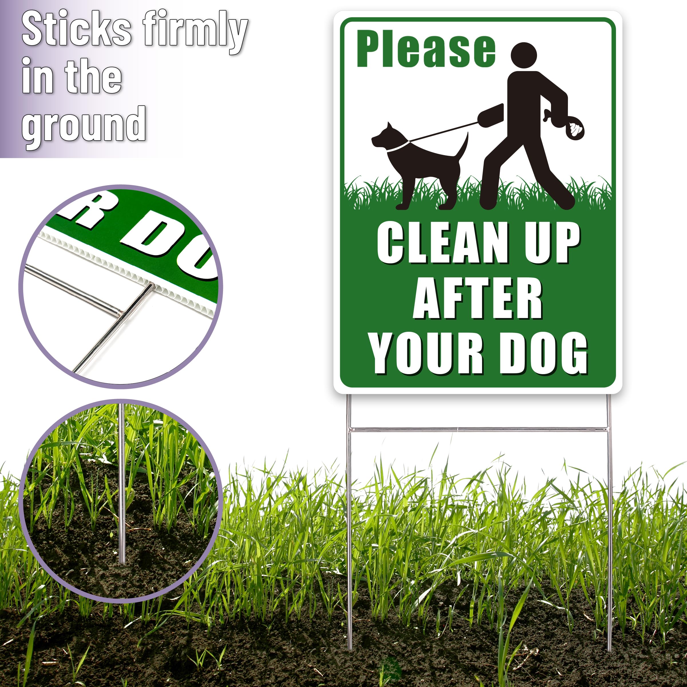 Mr. Pen No Dog Poop Sign in garden setting keeps outdoor spaces clean
