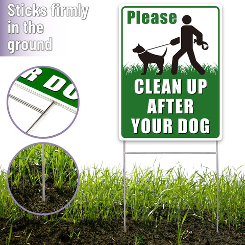 Mr. Pen No Dog Poop Sign in garden setting keeps outdoor spaces clean
