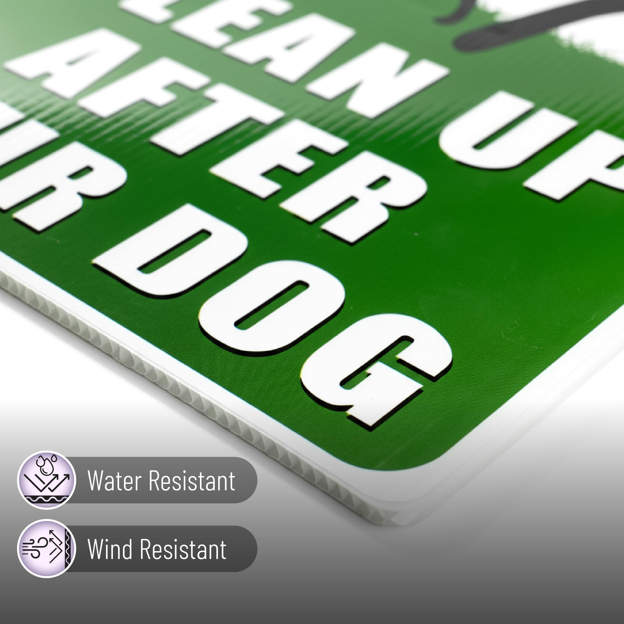 Mr. Pen No Dog Poop Sign with H stake installed in grass for easy setup