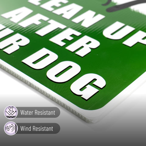 Mr. Pen No Dog Poop Sign with H stake installed in grass for easy setup