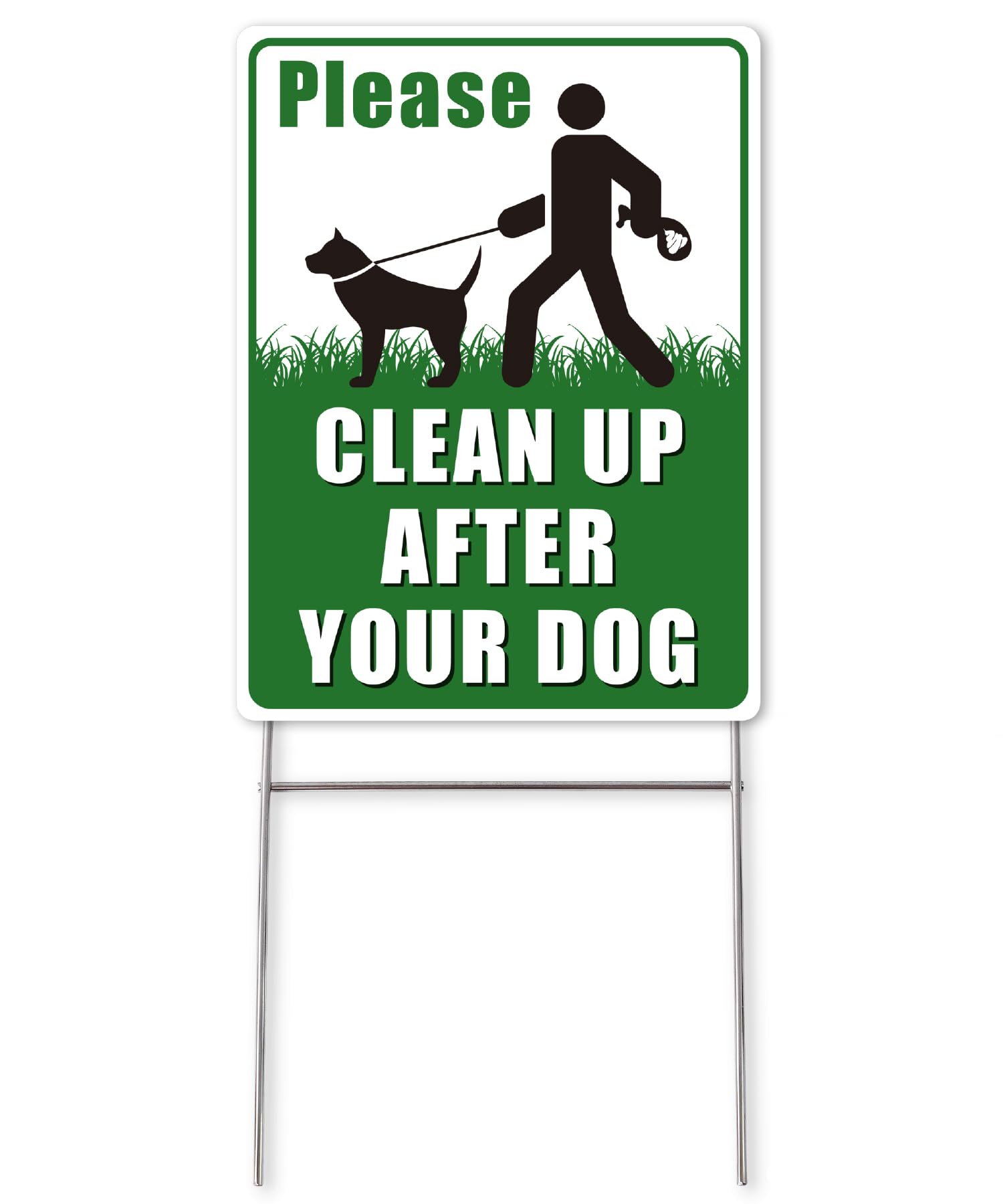 Mr. Pen No Dog Poop Sign in yard front view, high visibility reminder