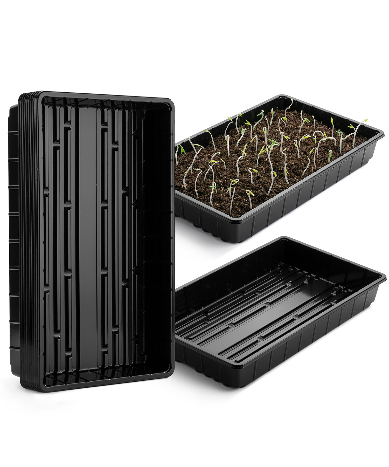Mr. Pen plastic growing trays 10-pack stacked, ready for seed starting.