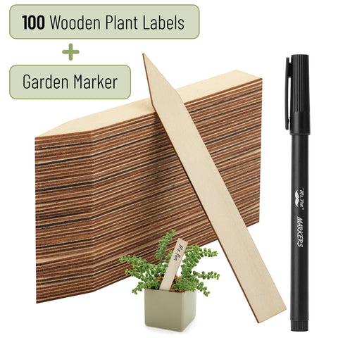 Mr. Pen wooden plant labels with pointed end for easy soil insertion.