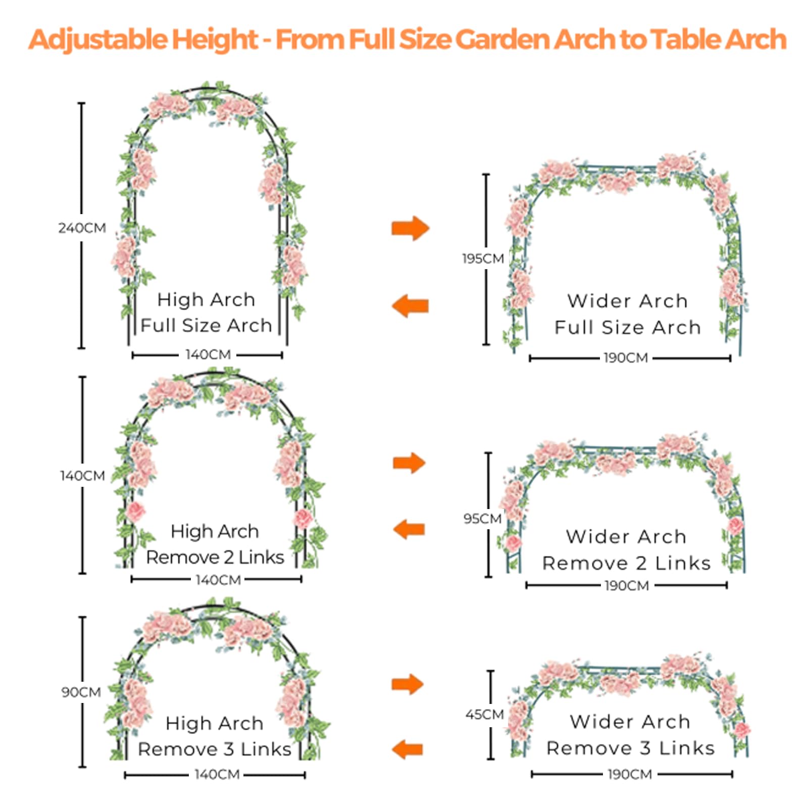 Mr.Ton garden arch arbor two-way assembly for flexible layouts
