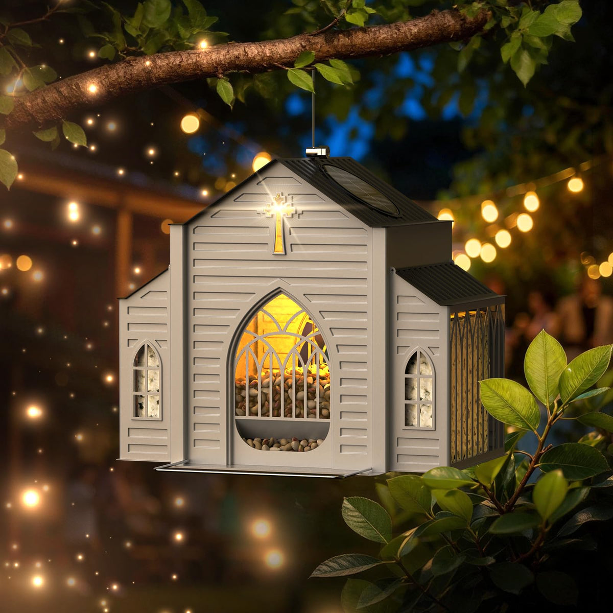 MrCrafts Nature church-shaped bird feeder design adds charm to your garden.