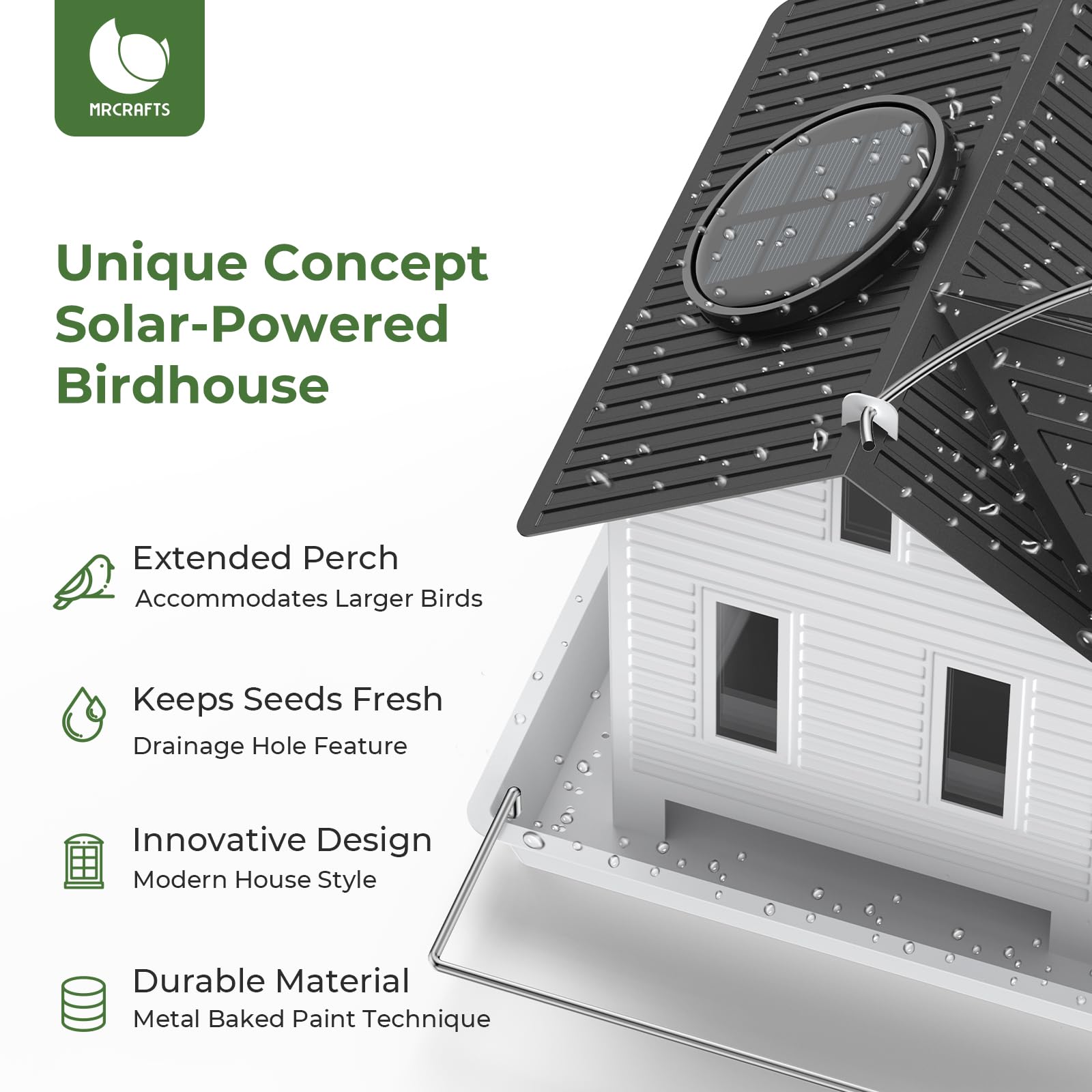 Mrcrafts Solar Bird Feeder features dual seed compartments for varied diets