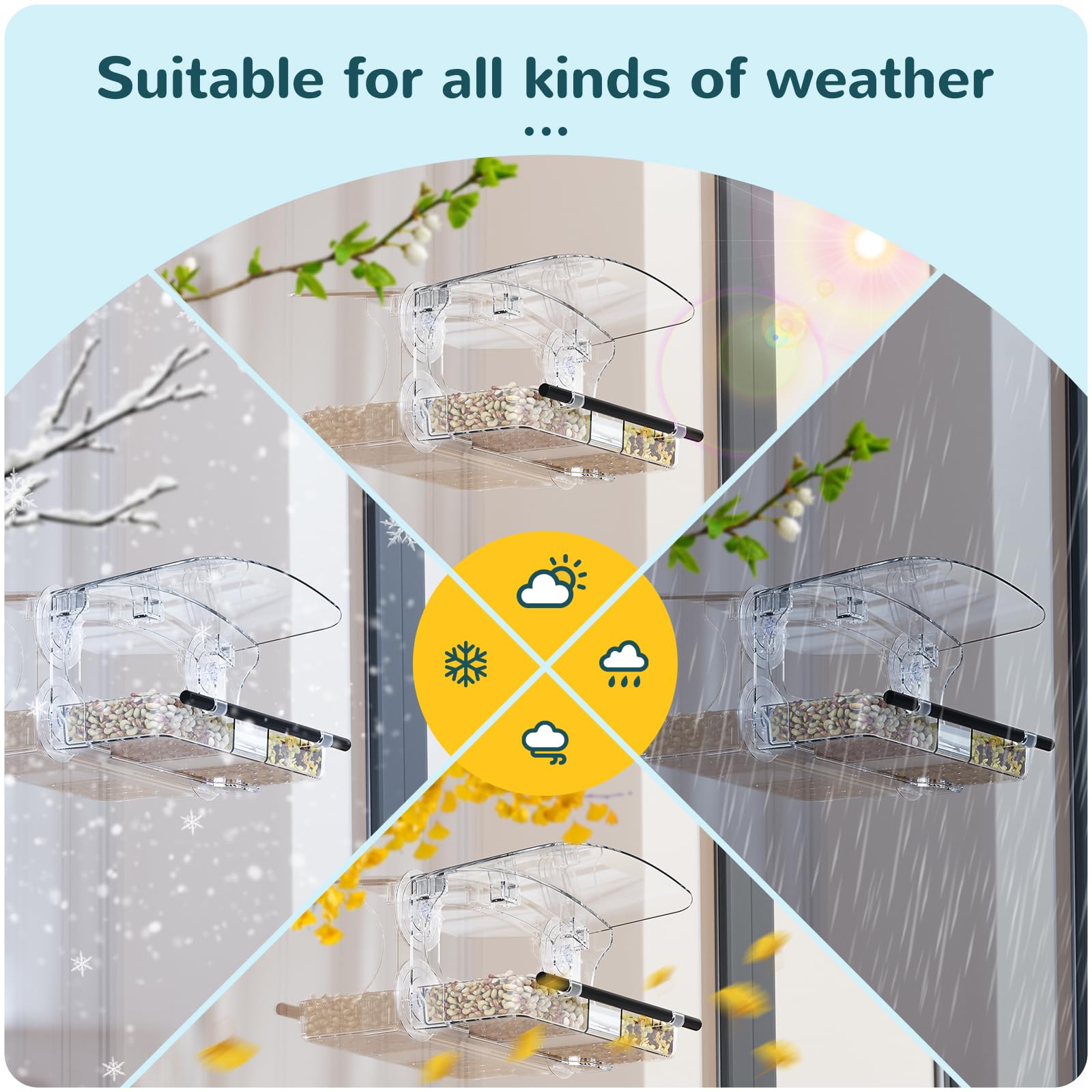 Mrcrafts window bird feeder dual lids keep seed fresh while birds feed