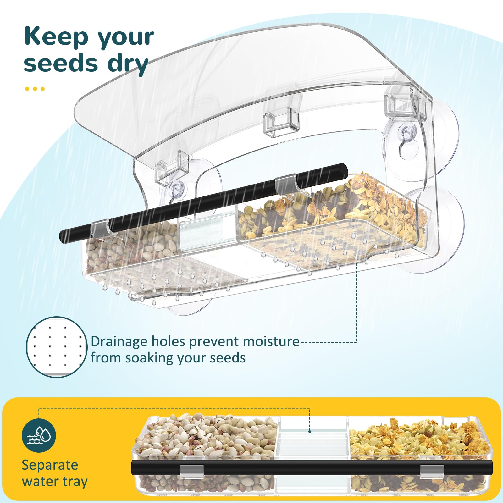 Mrcrafts window bird feeder with multiple perches offers feeding from different angles
