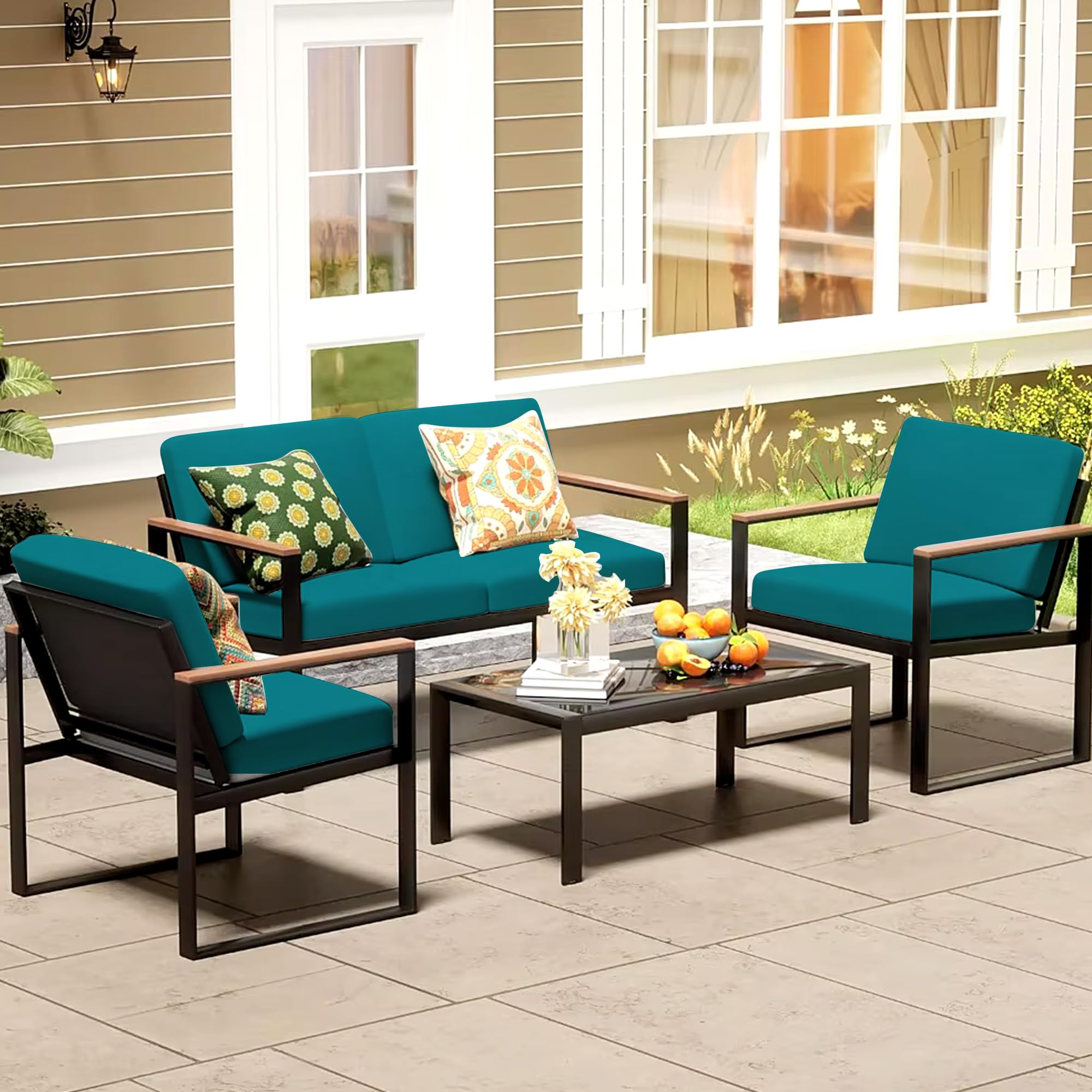 MRGSDL peacock blue cushion cover, ideal for patios and balconies with easy care.