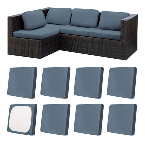 MRGSDL outdoor cushion cover in grey blue with stretch fit for a snug look.