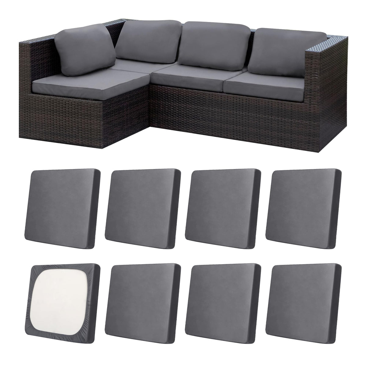 MRGSDL grey patio cushion cover with stretch fit for 20–27 inch cushions