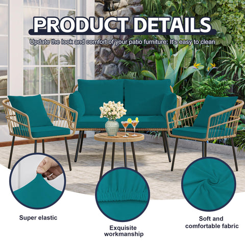 MRGSDL stretch cushion cover in peacock blue preserves shape and resists wrinkles.