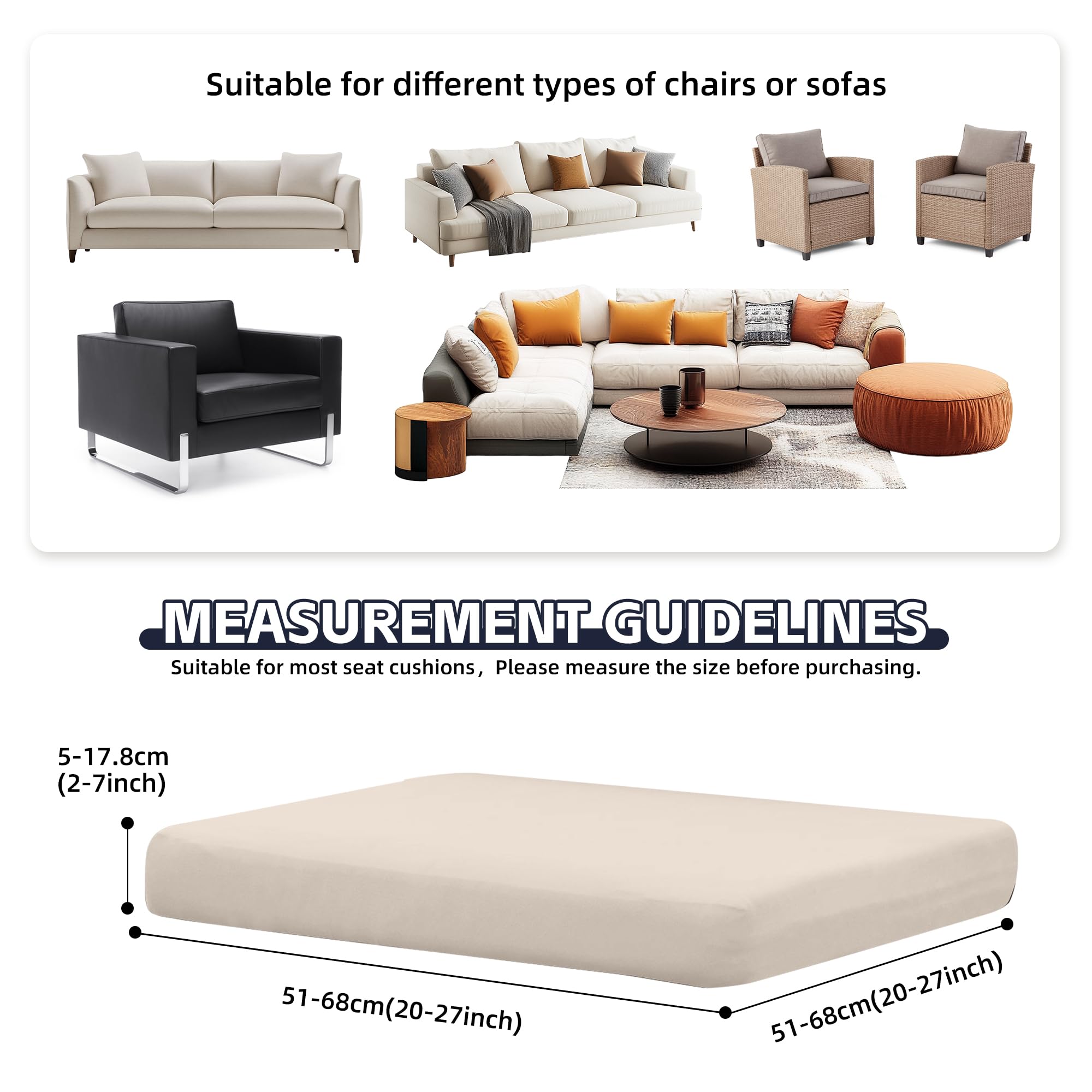 MRGSDL stretch fabric cushion cover for 20–27 inch cushions, snug fit.