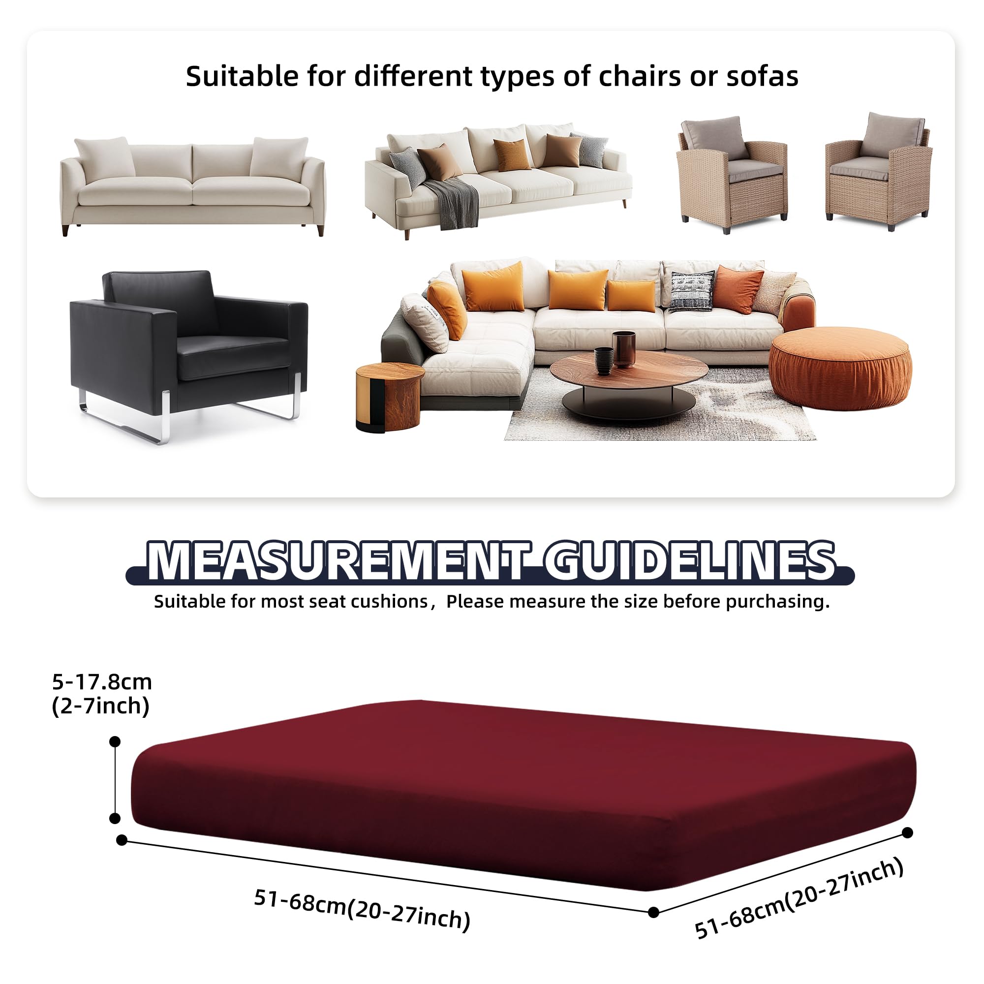 MRGSDL stretch outdoor cushion cover in wine red fits diverse sofas.