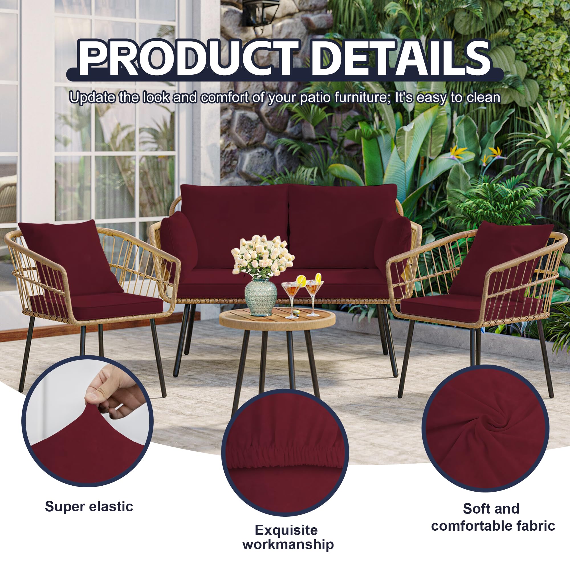 MRGSDL washable cushion cover wine red, easy machine washing.