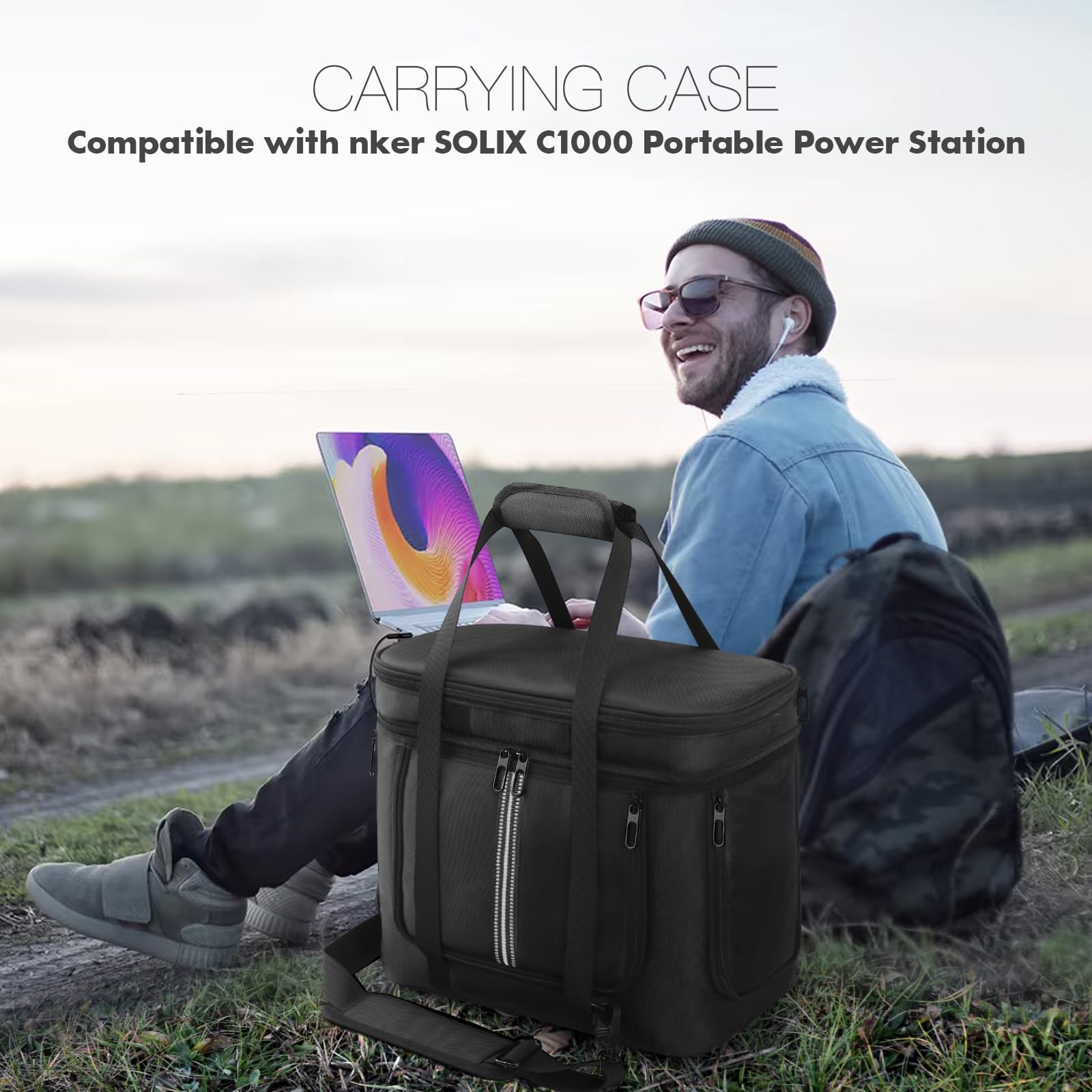 MRINCA carrying case with Anker SOLIX inside for secure camping transport