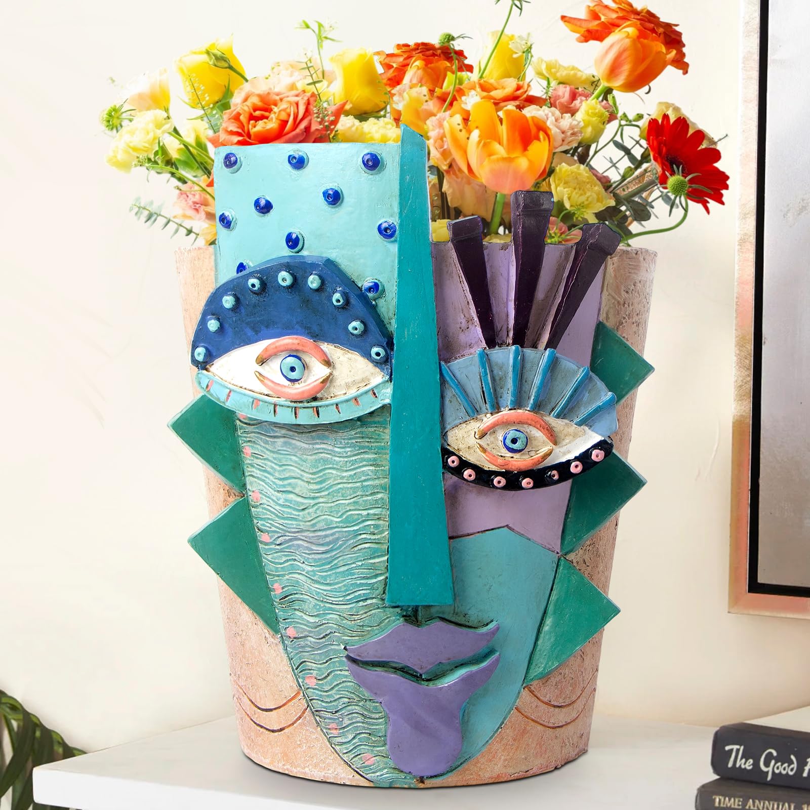 Mrlikale abstract face planter adds vibrant color to desks and shelves.